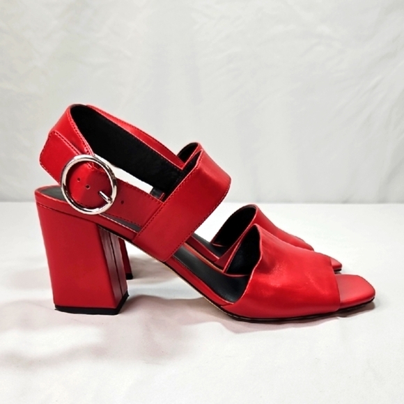 Via Spiga Red Leather Evelyne Block Sandals Size 9 - Picture 3 of 6